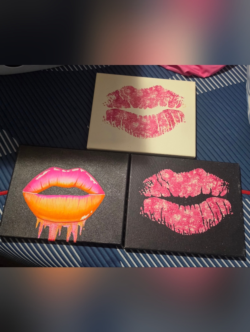 Set of 3 Lip Print Canvas Art - Pink & Orange 8x10